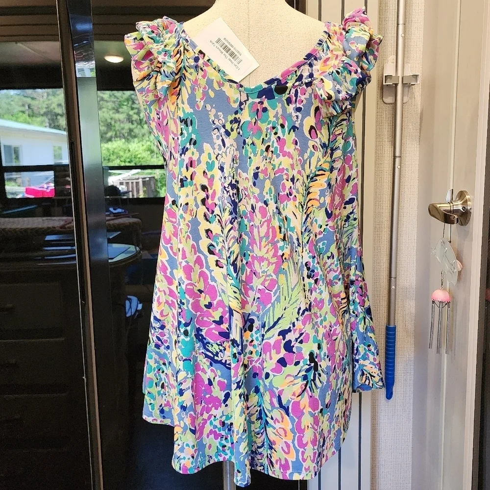 NWT'S Beeson River Colorful Ruffled Sleeveless Blouse - Picture 3 of 8